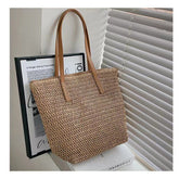 Sac à bandoulière simple en paille de grande capacité, sac de plage pour vacances en bord de mer, sac en rotin tressé